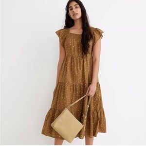 Madewell ruffle sleeve tiered midi dress daisy stitch